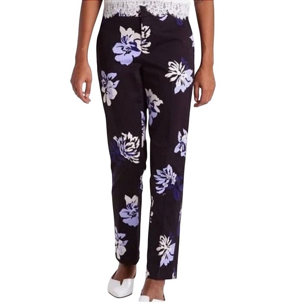 Banana Republic Ryan Slim Straight Floral Black Trousers Size 6